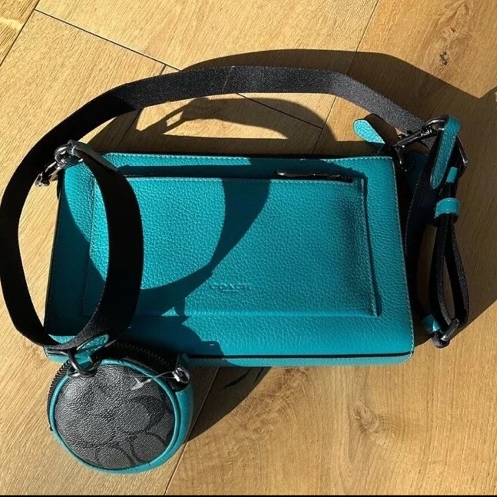 Coach Holden Turquoise and Black Crossbody Bag